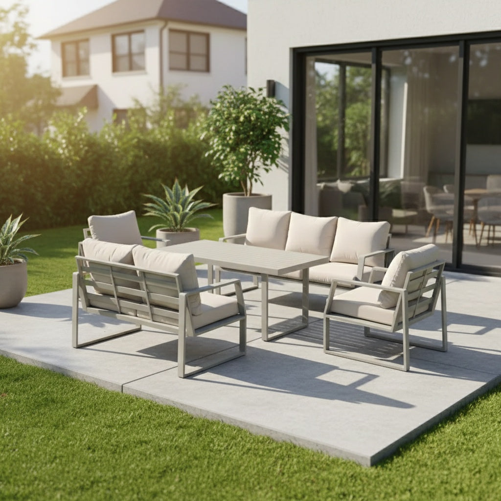 Patio Outdoor Elegance 7-Seater Aluminum Garden Sofa in Khaki