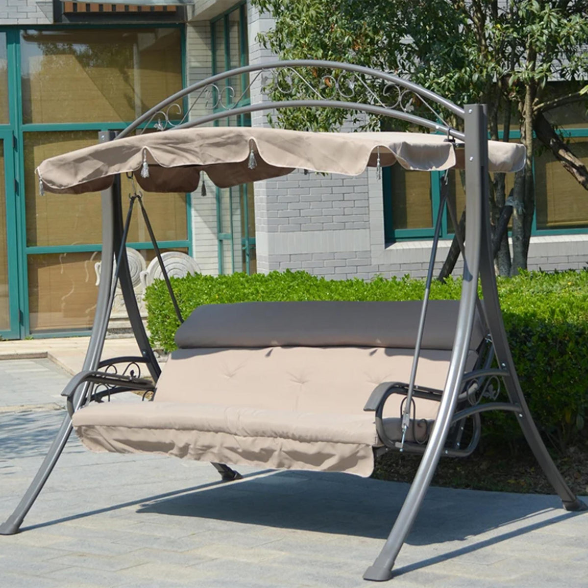 Patio 3-Seater Aluminum Outdoor Swing with Cushion