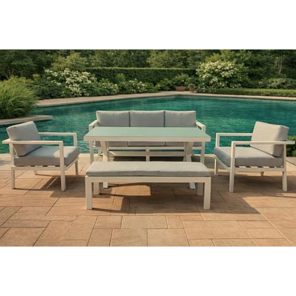 Patio 5-Seater Outdoor Sofa Set with Aluminum Frame & Bench - White