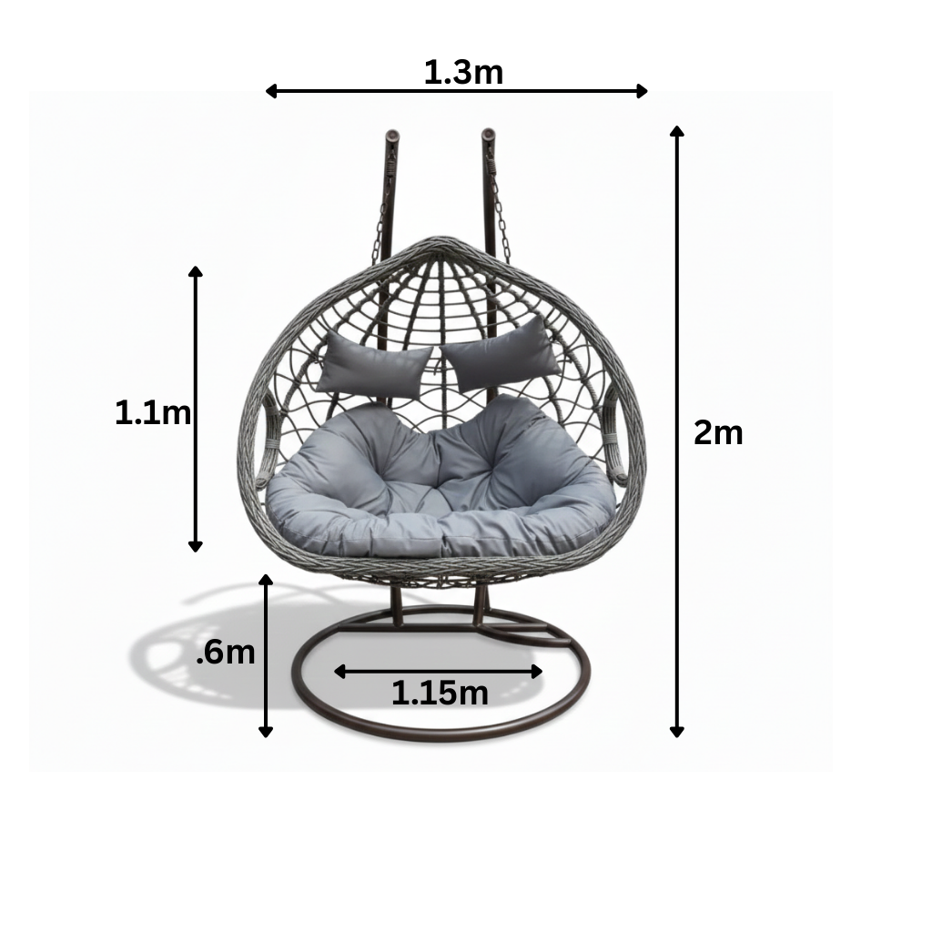 Patio Iron Duo Swing Chair with Cushion - Grey