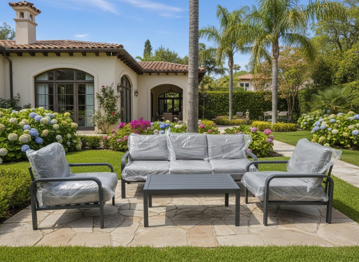 Patio Premium Outdoor Seating Set | Modern Aluminum Frame Sofa & Armchairs
