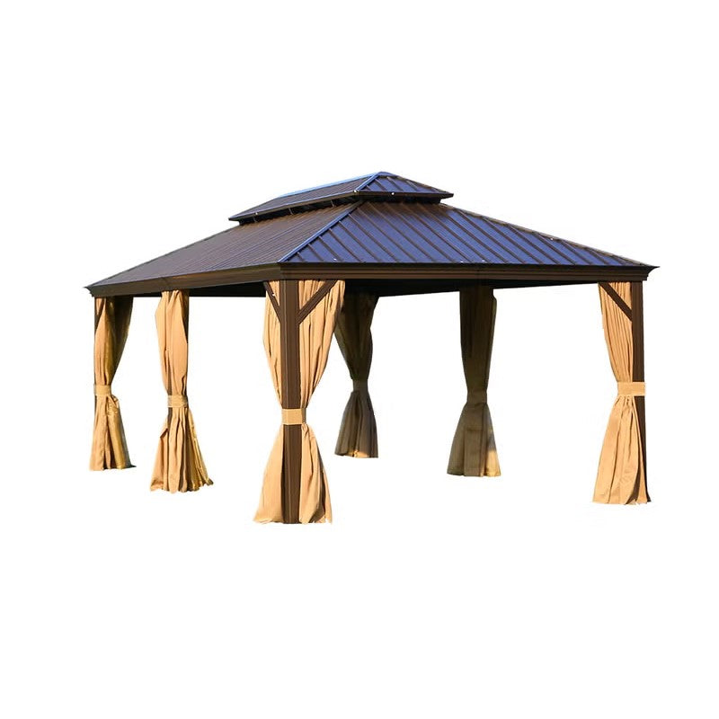 Verona Double-Roof Aluminium Gazebo — 6 x 3.65m Outdoor Gazebo with Curtains & Mosquito Net Main image