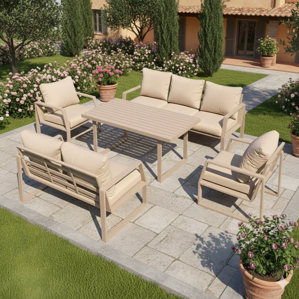 Patio Outdoor Elegance 7-Seater Aluminum Garden Sofa - Beige