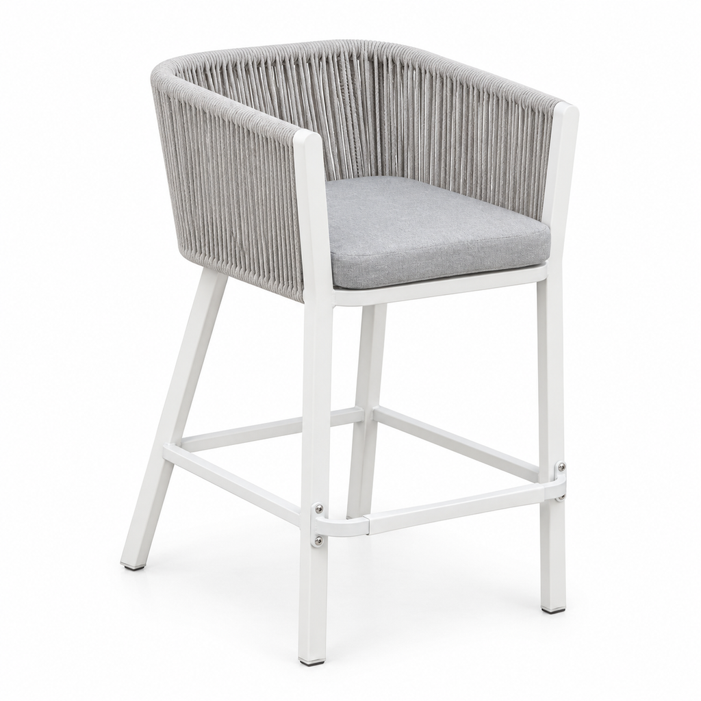 Patio Rope Outdoor Bar Stool with Aluminum Frame - White