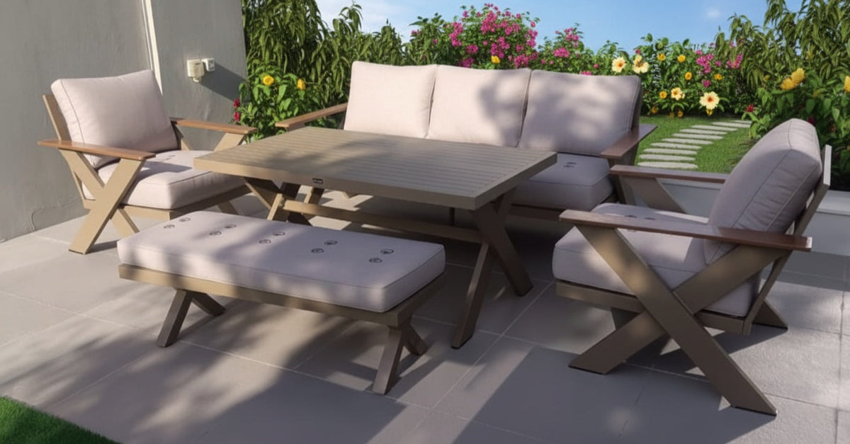 Patio Outdoor Comfort Collection: Sofa, Chairs & Table