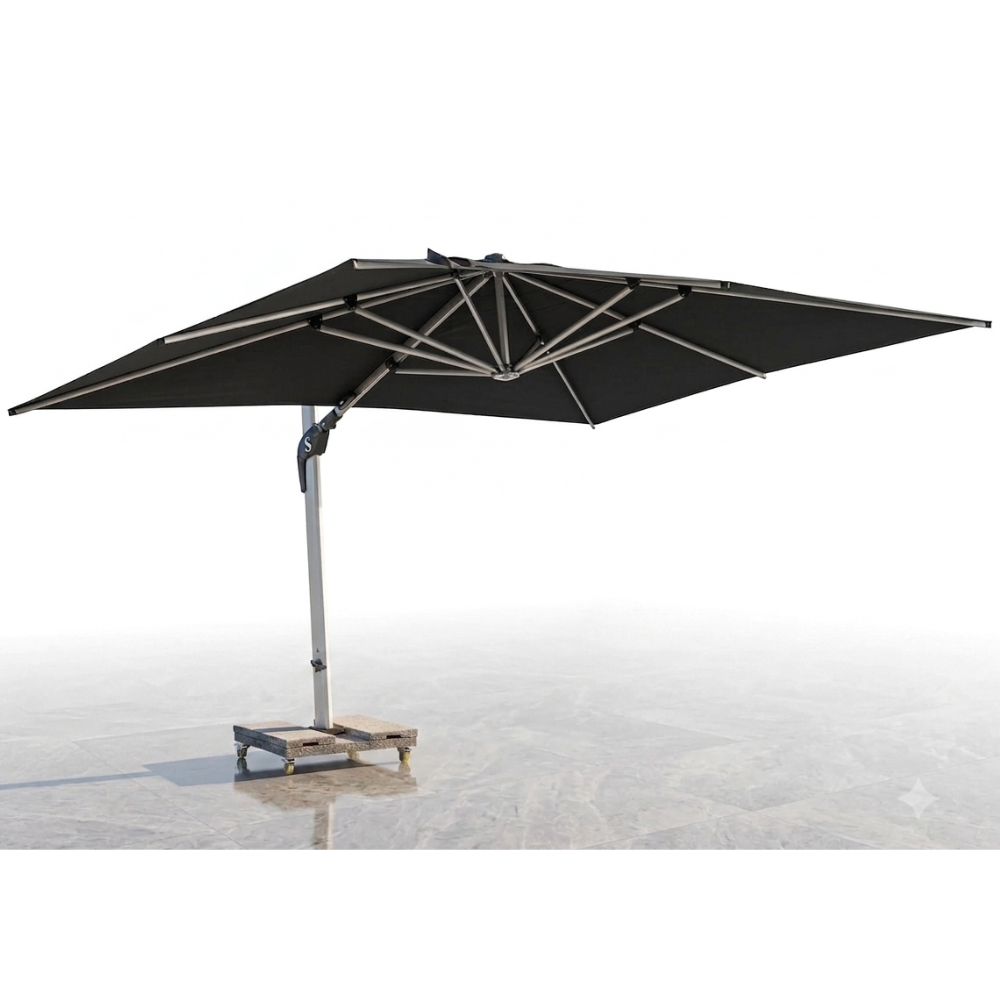Patio 3x4m Cantilever Grey Umbrella with Wheel Marble Base