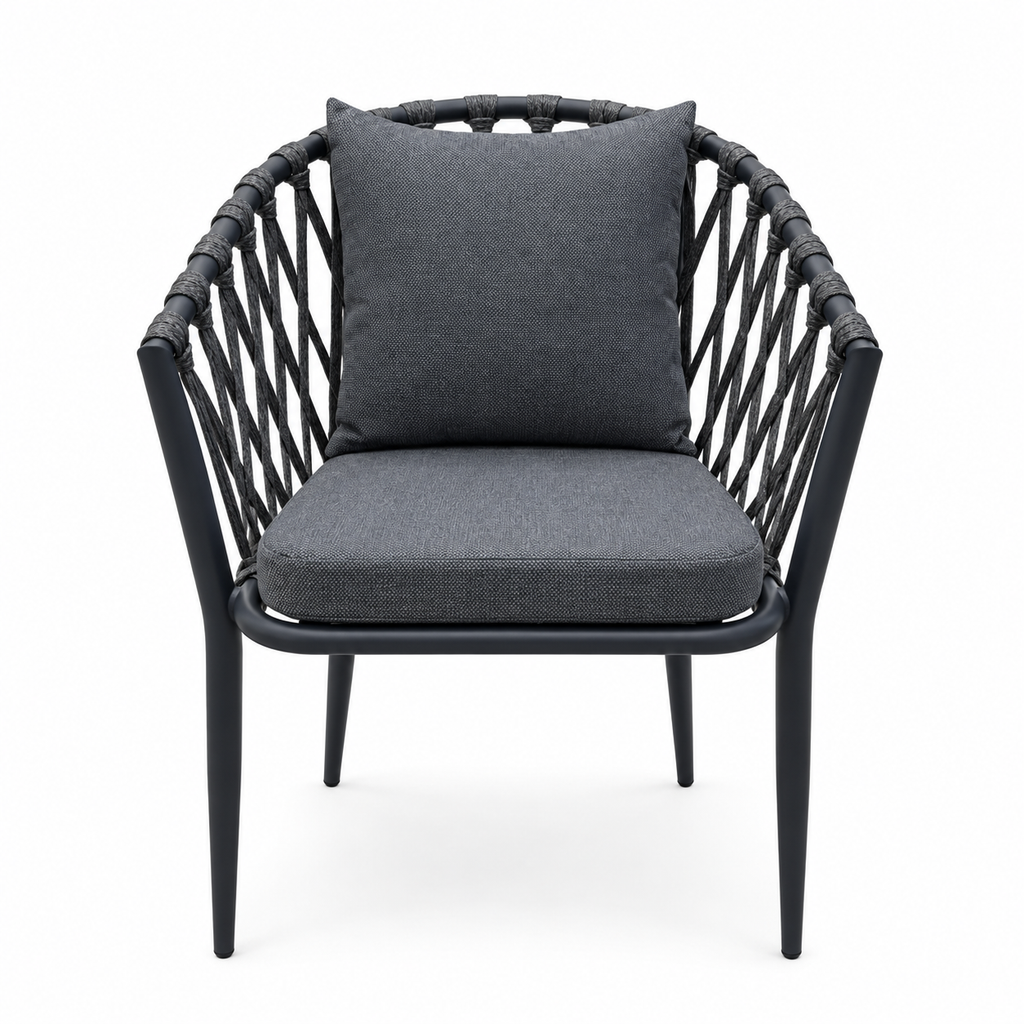 Patio Modern Outdoor Rope Armchair Aluminum Frame & Weatherproof Cushions