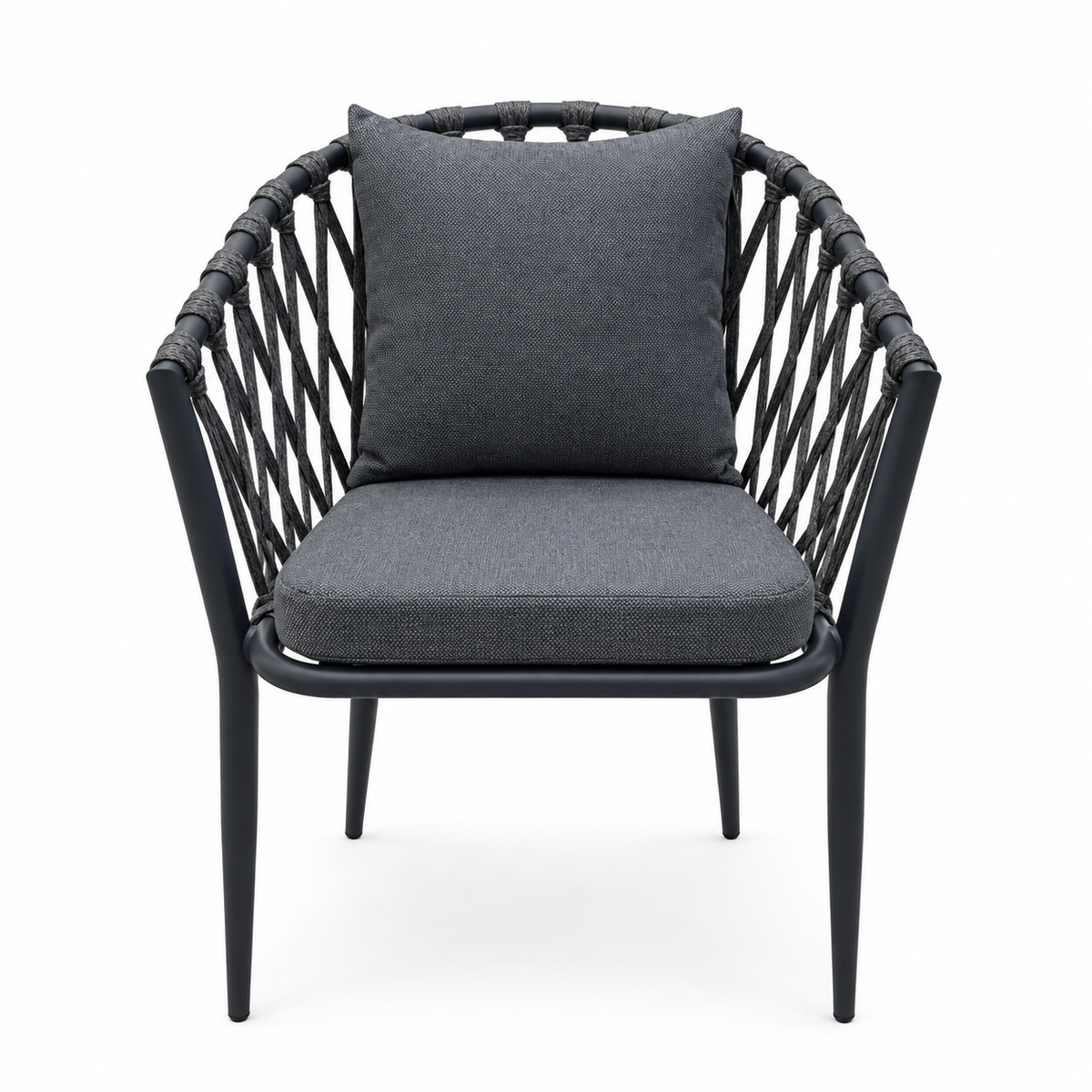 Patio Modern Outdoor Rope Armchair Aluminum Frame & Weatherproof Cushions