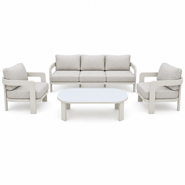 Capri Aluminium Sofa Set — 5-Seater Outdoor Furniture Set with Glass-Top Coffee Table