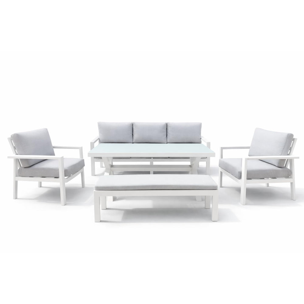 Patio 5-Seater Outdoor Sofa Set with Aluminum Frame & Bench - White