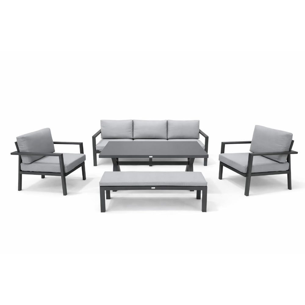 Patio 5-Seater Outdoor Sofa Set with Aluminum Frame & Bench - Dark Grey
