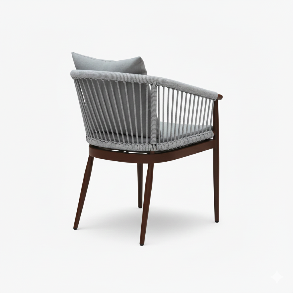 Patio Outdoor Aluminum Chair with Gray Cushion and Wood-Effect Frame