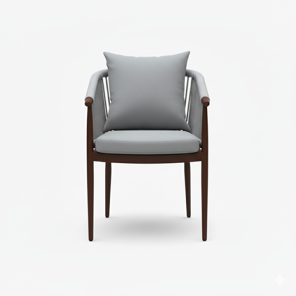 Patio Outdoor Aluminum Chair with Gray Cushion and Wood-Effect Frame