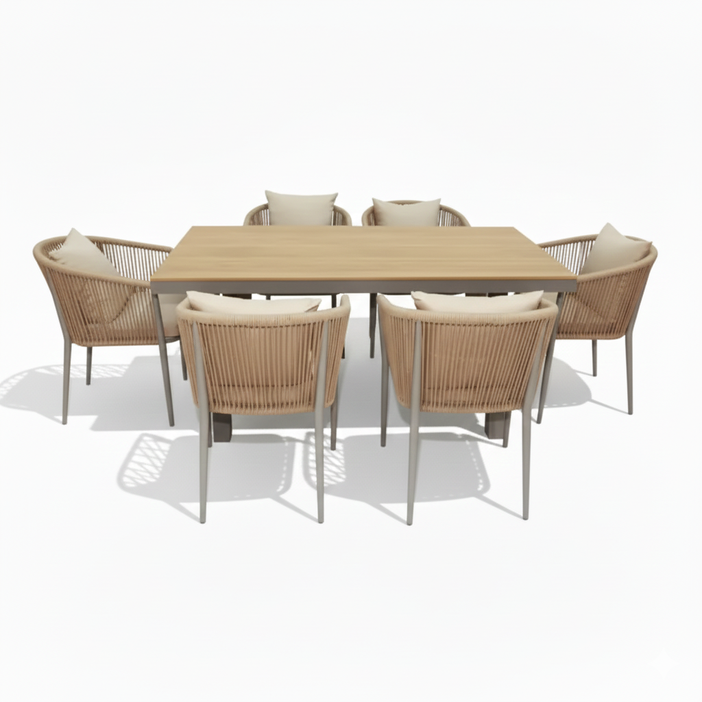 Patio Aluminum & WPC 6-Seater Garden Dining Set, Beige