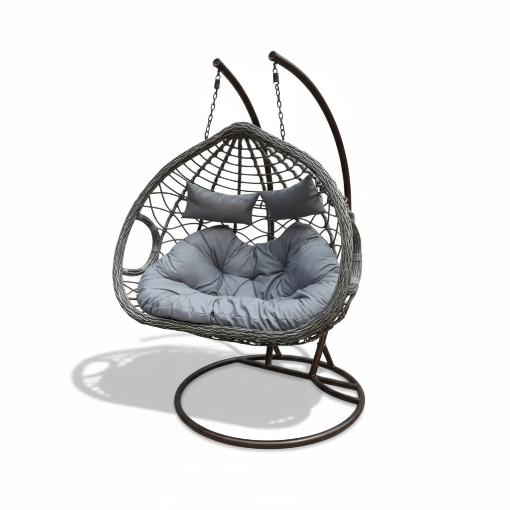 Patio Iron Duo Swing Chair with Cushion - Grey