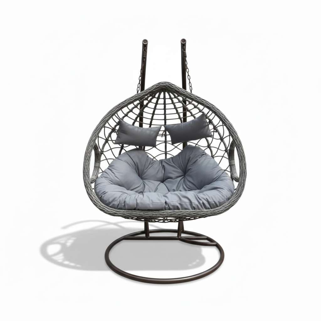 Patio Iron Duo Swing Chair with Cushion - Grey