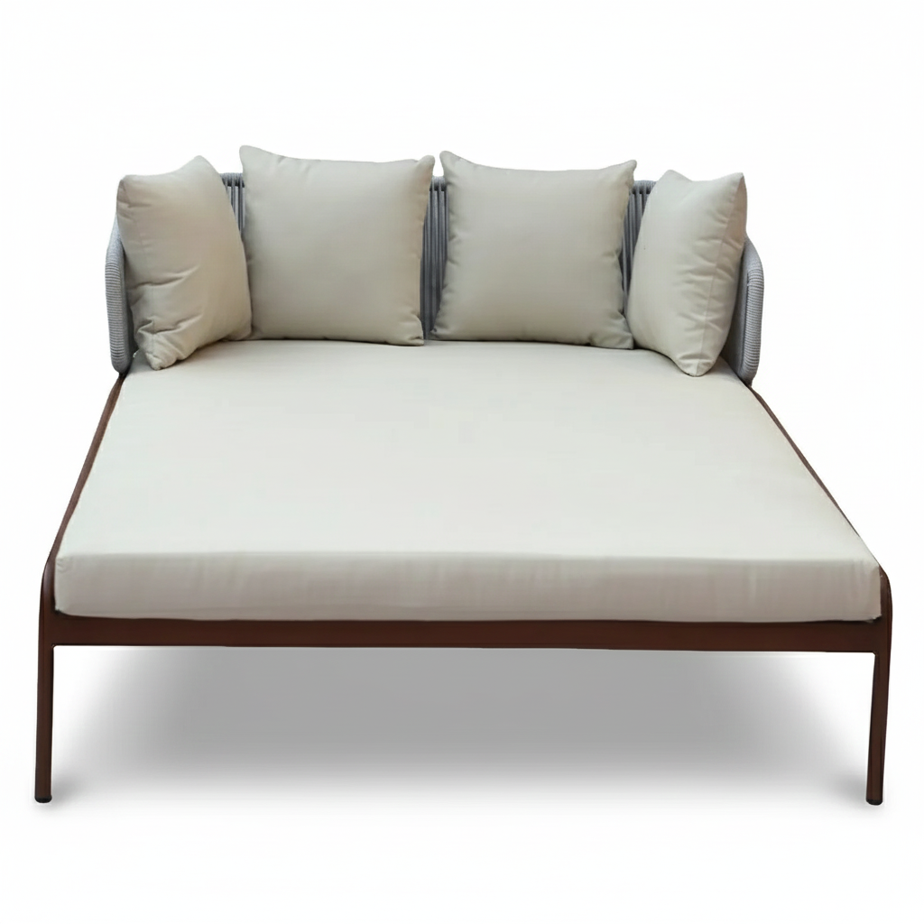 Patio Serenity Double Daybed, Wood-Finish Aluminum Frame & Off-White Cushions