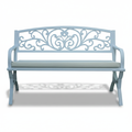 Patio White Steel Garden Bench with Cushioned Seat