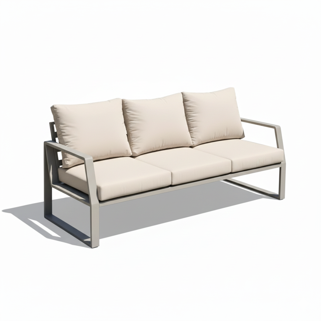Patio Outdoor Elegance 7-Seater Aluminum Garden Sofa in Khaki
