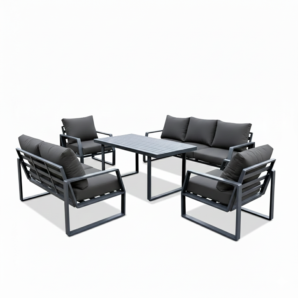 Patio Luxurious 7-Seater Outdoor Sofa Set with Aluminum Frame & Plush Cushions - Black