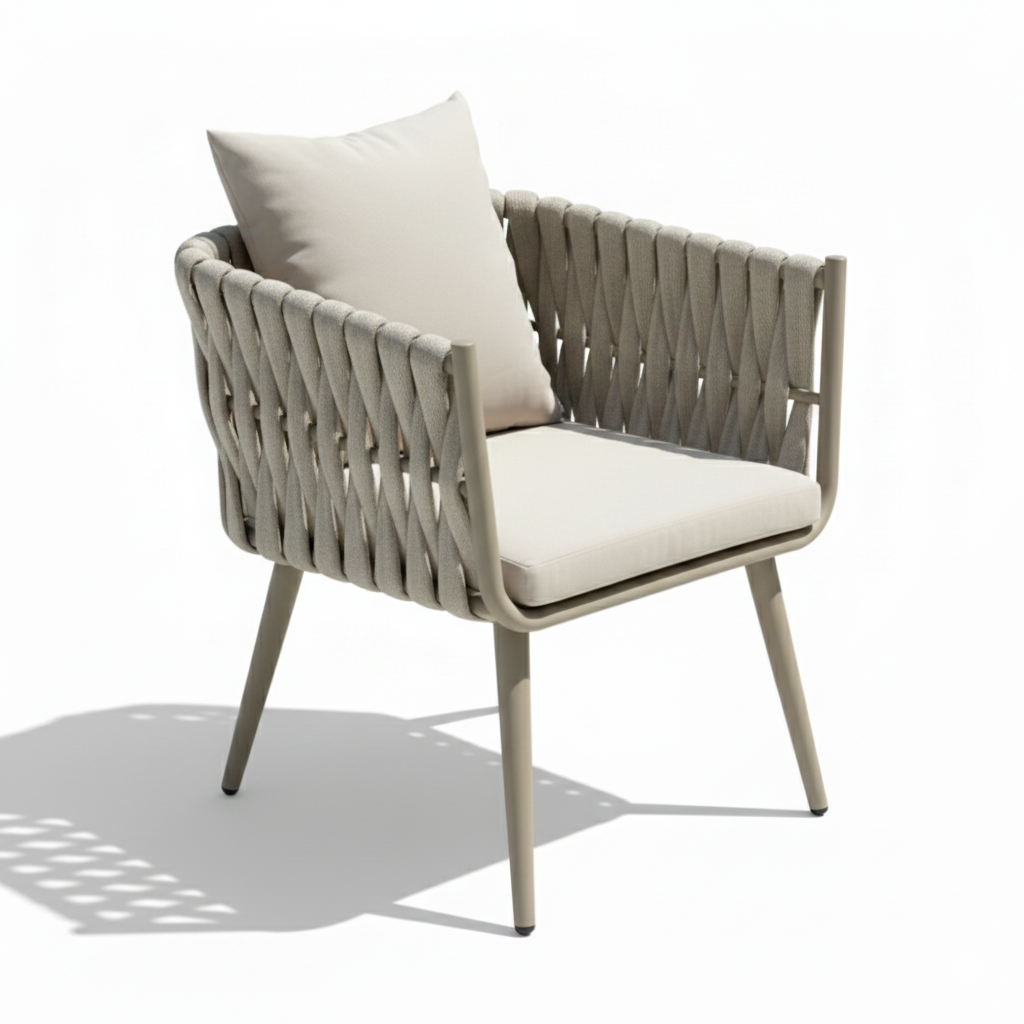 Patio Aluminum & Rope Garden Dining Chair, Khaki
