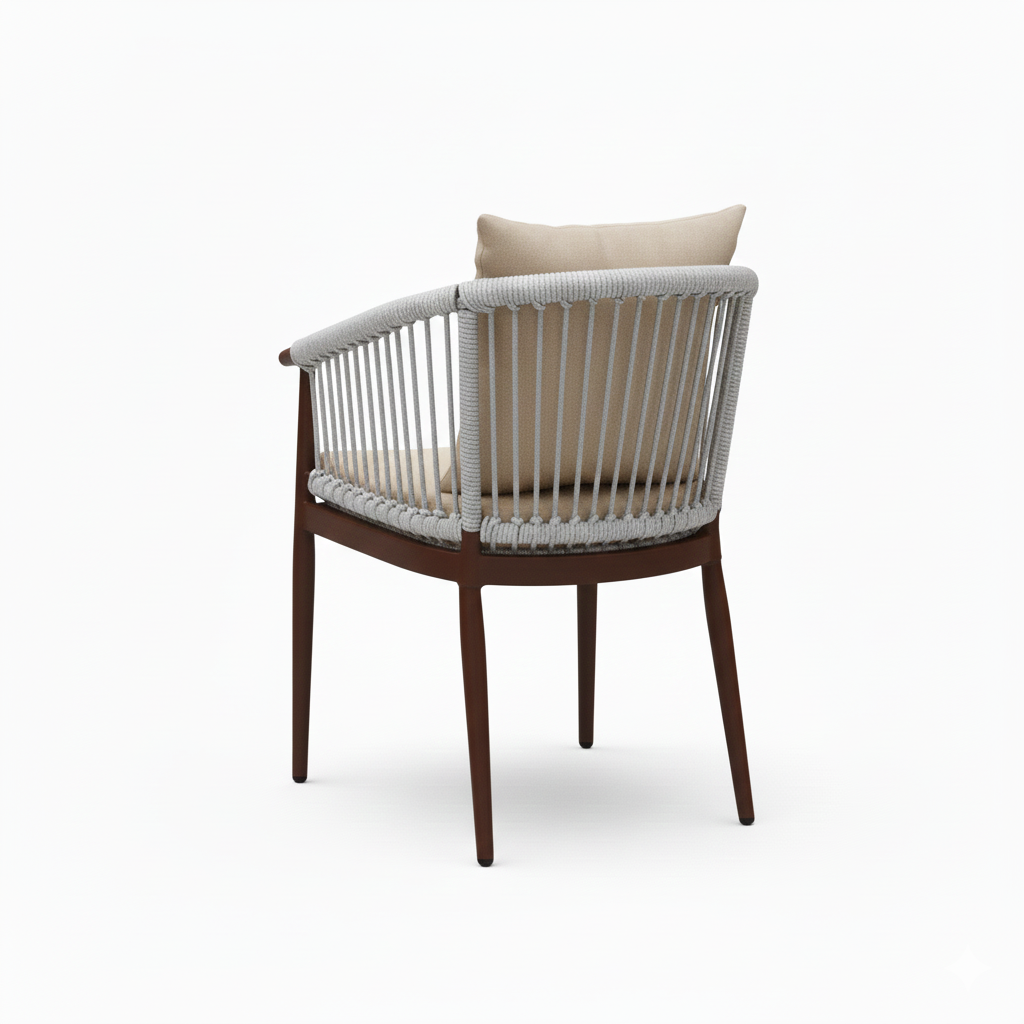 Patio Outdoor Aluminum Chair with Beige Cushion and Wood-Effect Frame
