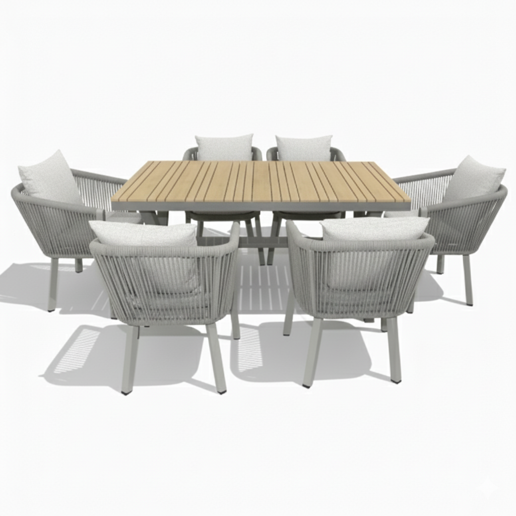 Patio Aluminum Frame WPC 6-Seater Outdoor Dining Set