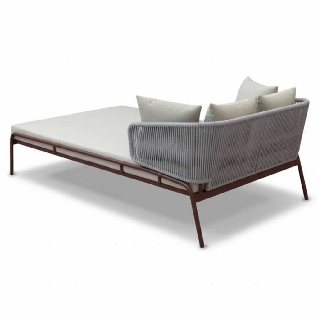 Patio Serenity Double Daybed, Wood-Finish Aluminum Frame & Off-White Cushions
