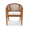 Patio Rope Dining Chair with Beige Cushion, Wood-Effect Frame