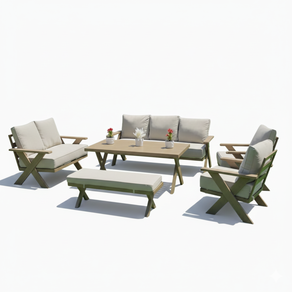 Patio 9-Seater Molded Plywood Outdoor Sofa Set, Beige