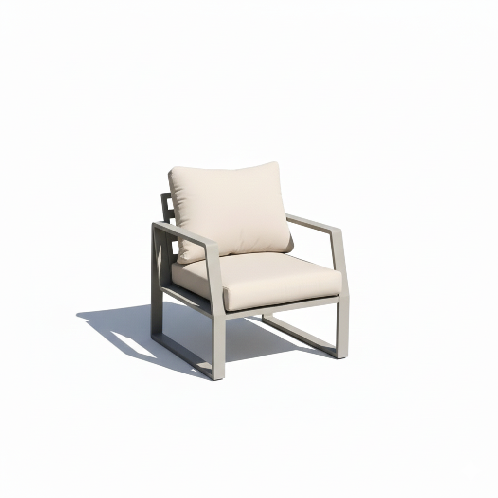 Patio Outdoor Elegance 7-Seater Aluminum Garden Sofa in Khaki