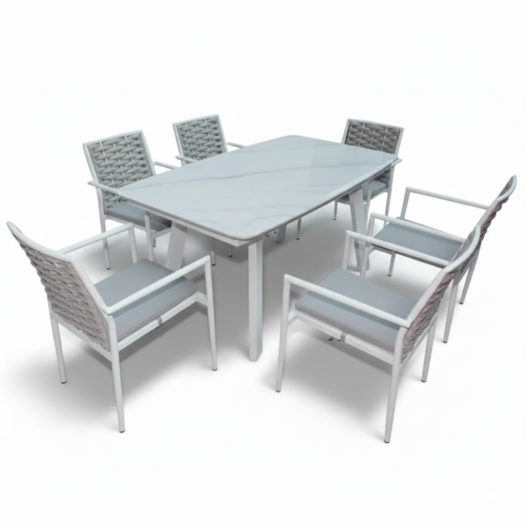 Patio Outdoor Aluminium Dining Set with Waterproof Cushions 6 Seats