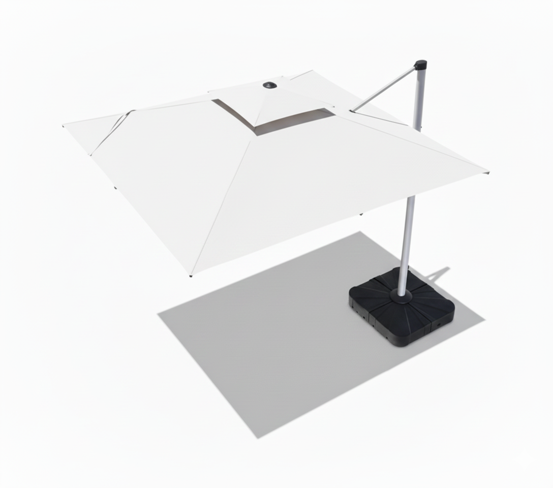 Patio 3x3m Cantilever Outdoor Umbrella with Solar LED Lights - White