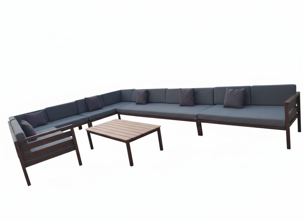 Patio Luxury Outdoor U-Shaped Sofa Set Aluminum Frame with Wood-Finish - Weather-Resistant Cushions