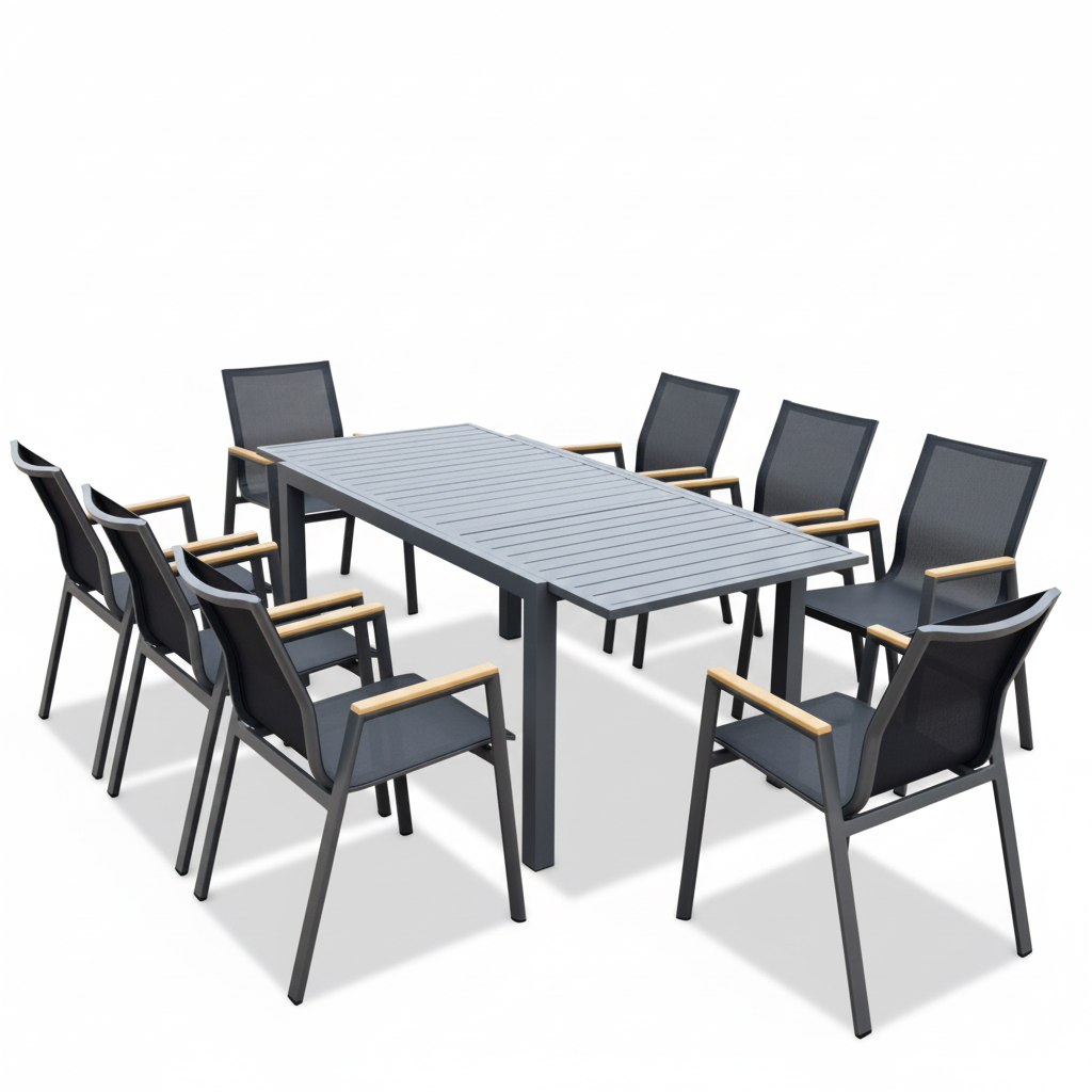Patio Outdoor Dining Table & Chairs Set with Wood-Look Armrests