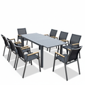 Patio Outdoor Dining Table & Chairs Set with Wood-Look Armrests
