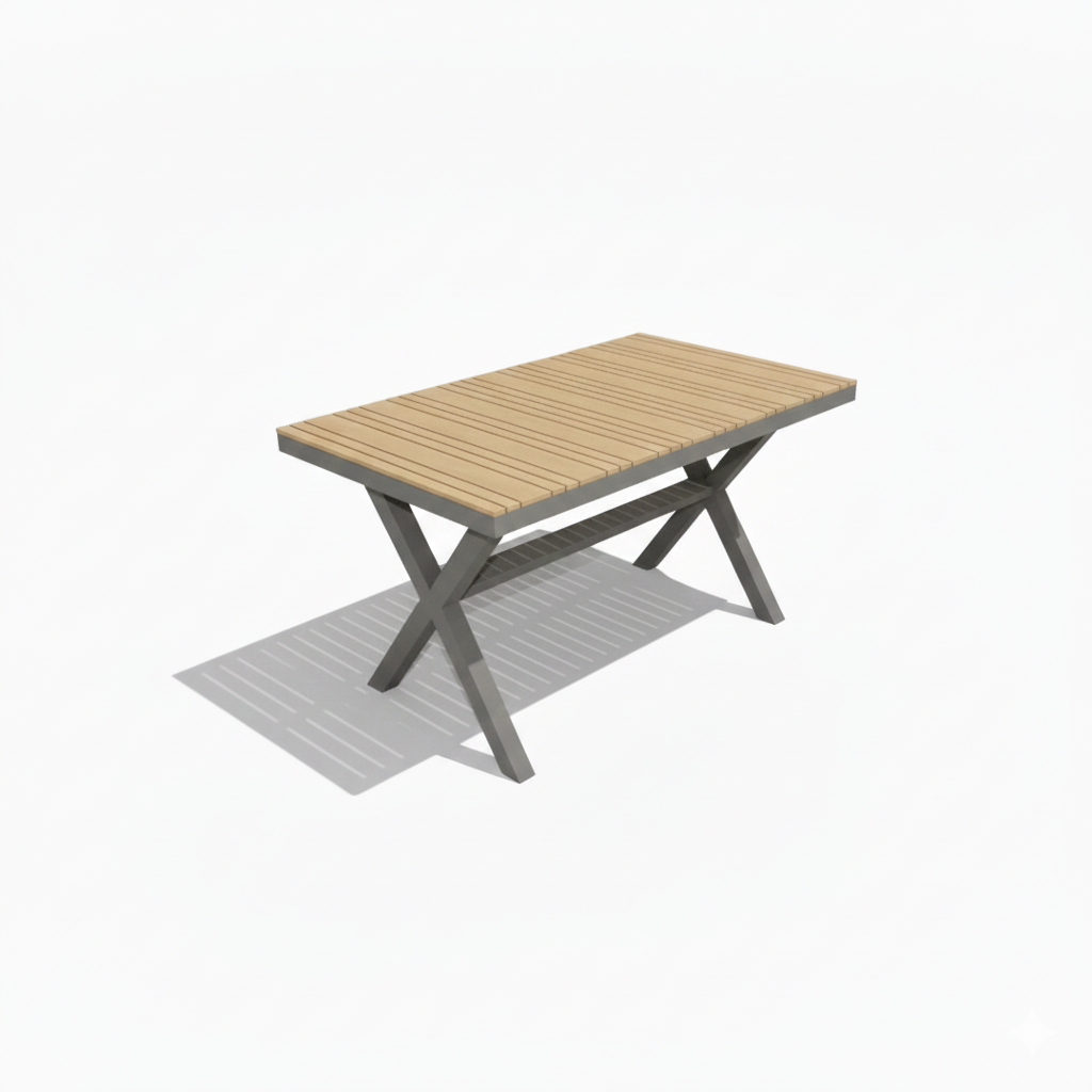 Patio Aluminum & WPC 6-Seater Outdoor Dining Set with Premium Cushions