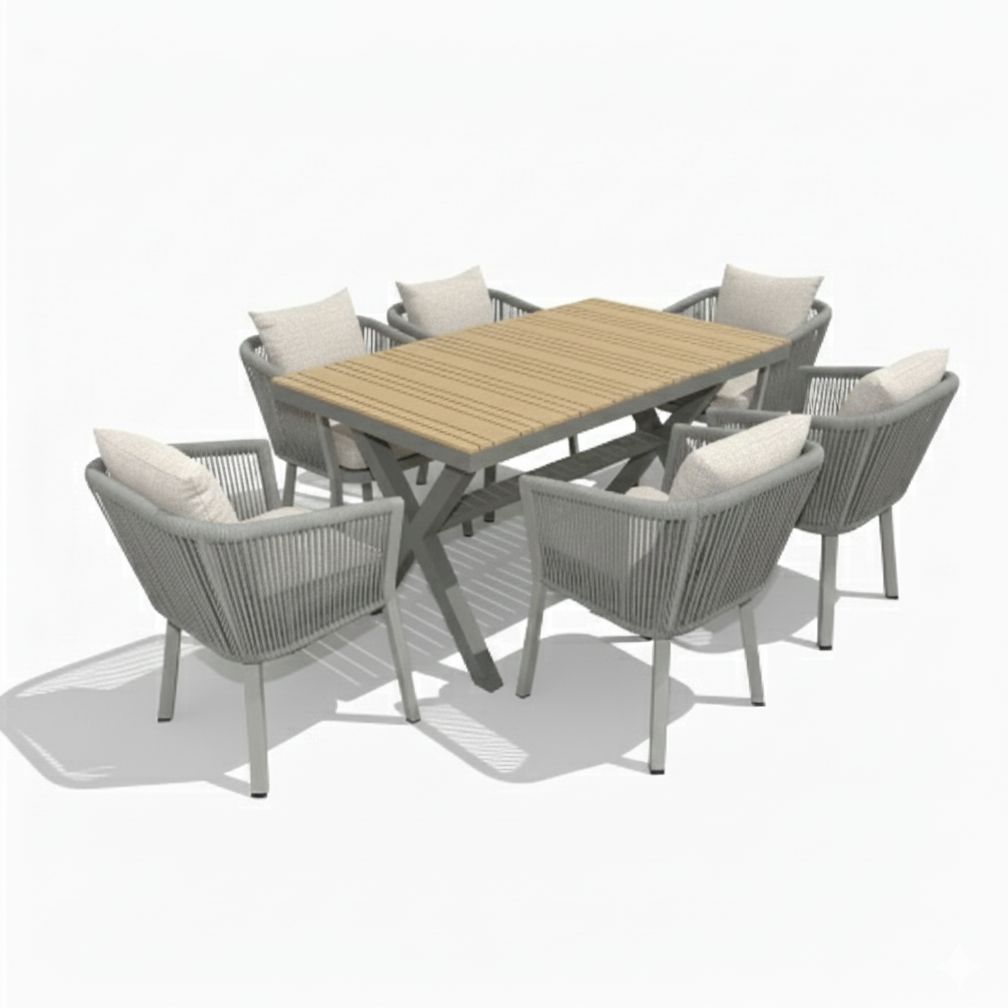Patio Aluminum Frame WPC 6-Seater Outdoor Dining Set