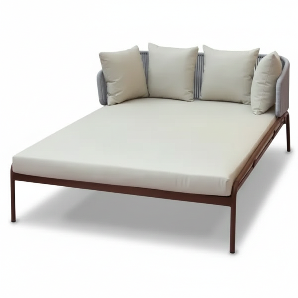 Patio Serenity Double Daybed, Wood-Finish Aluminum Frame & Off-White Cushions