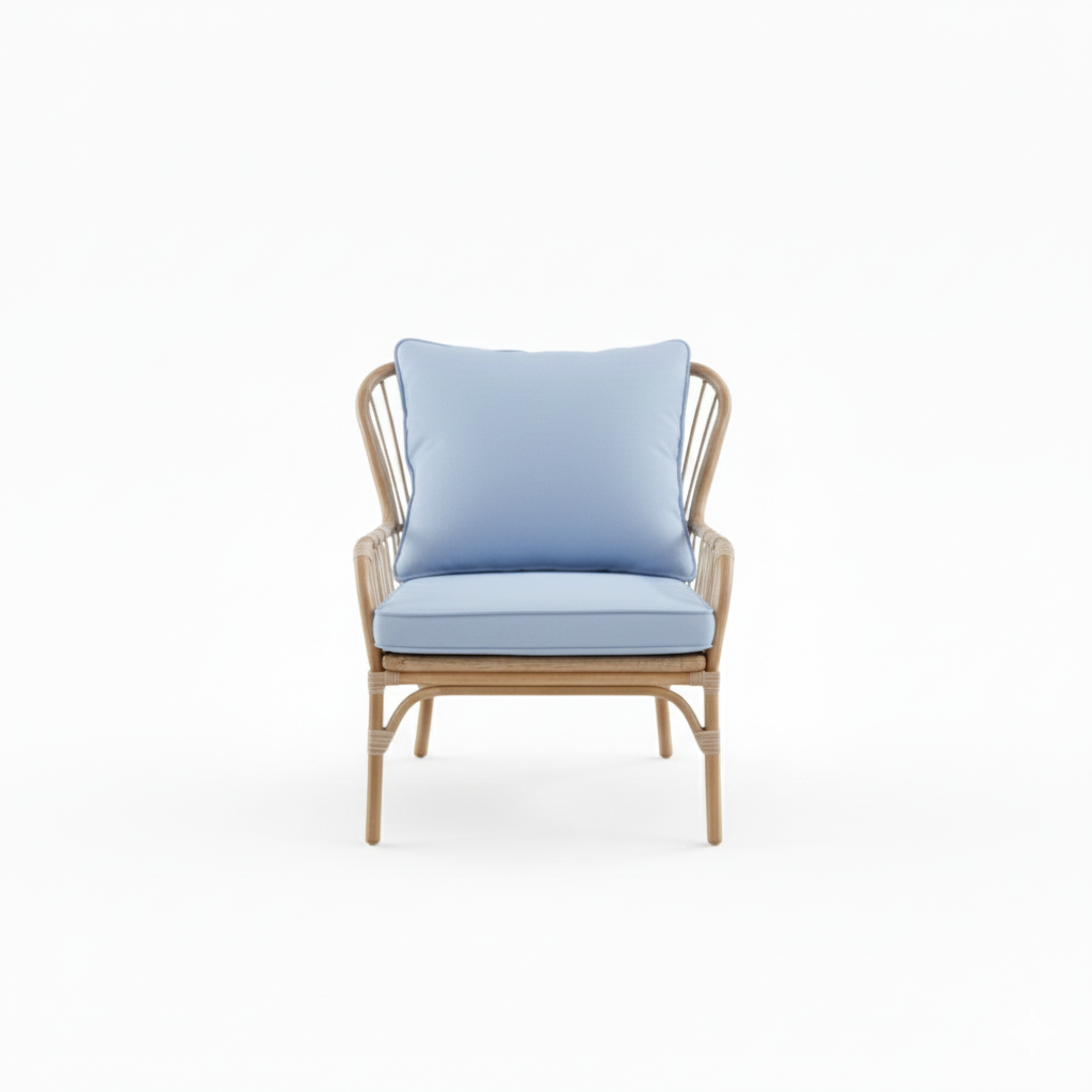 Patio 4-Seater Aluminum Lounge Set with Wood-Paint Finish & Blue Cushions