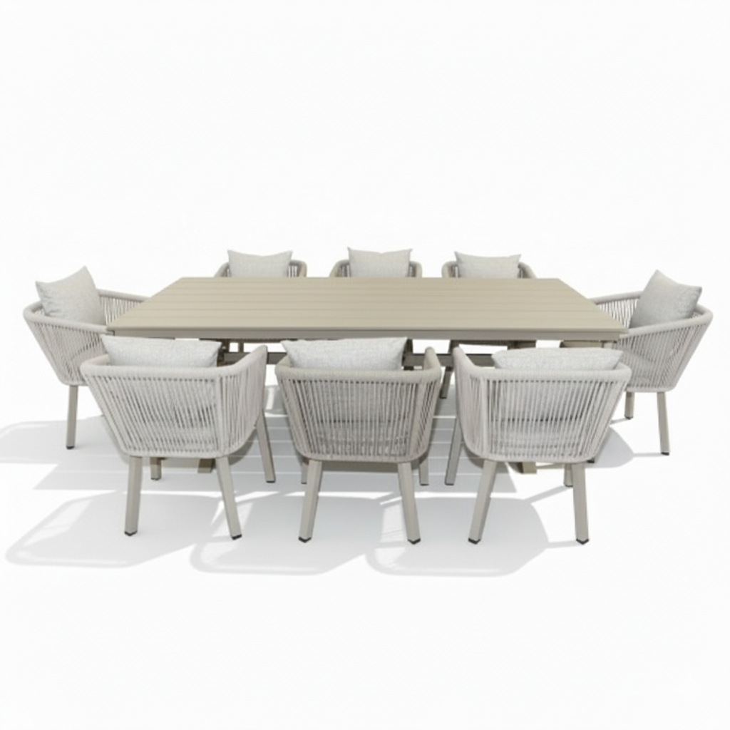 Patio Modern Aluminum 8-Seater Outdoor Dining Set with Cushioned Chairs