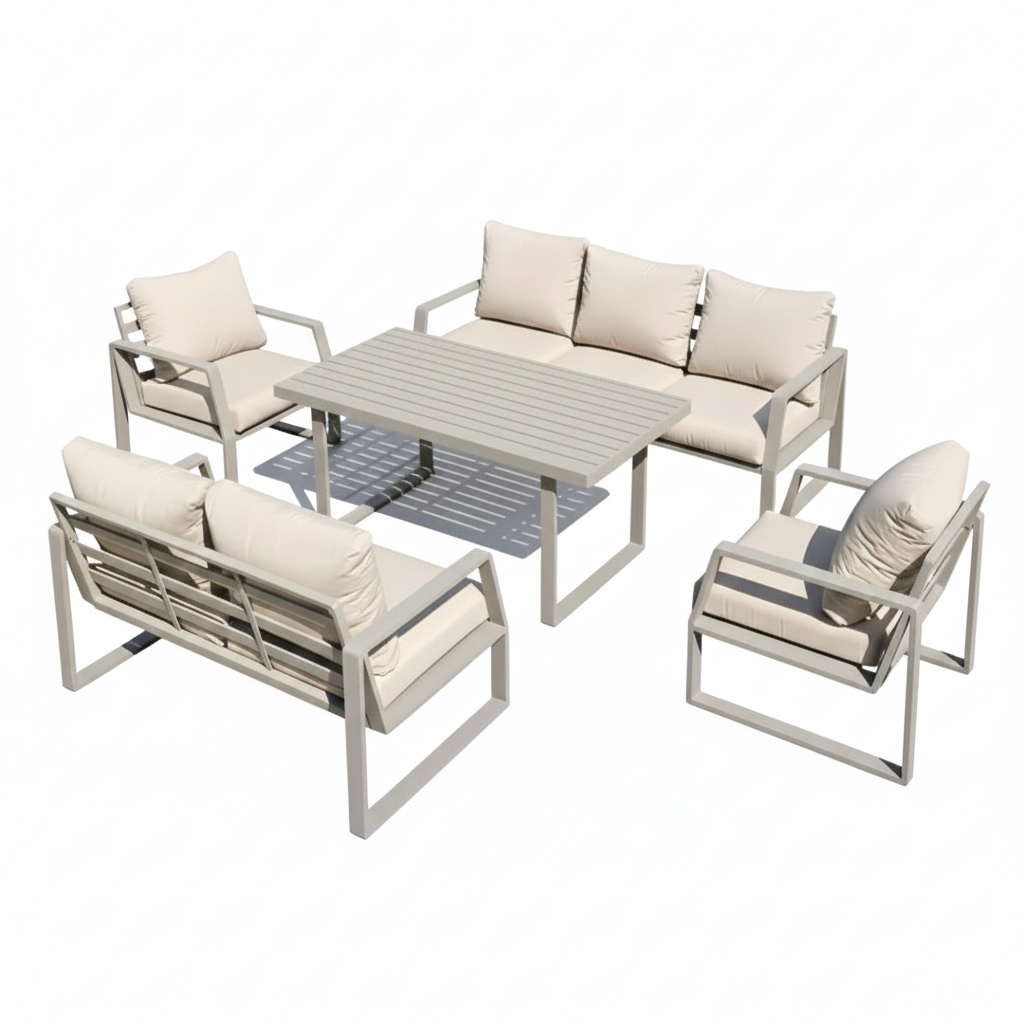 Patio Outdoor Elegance 7-Seater Aluminum Garden Sofa in Khaki