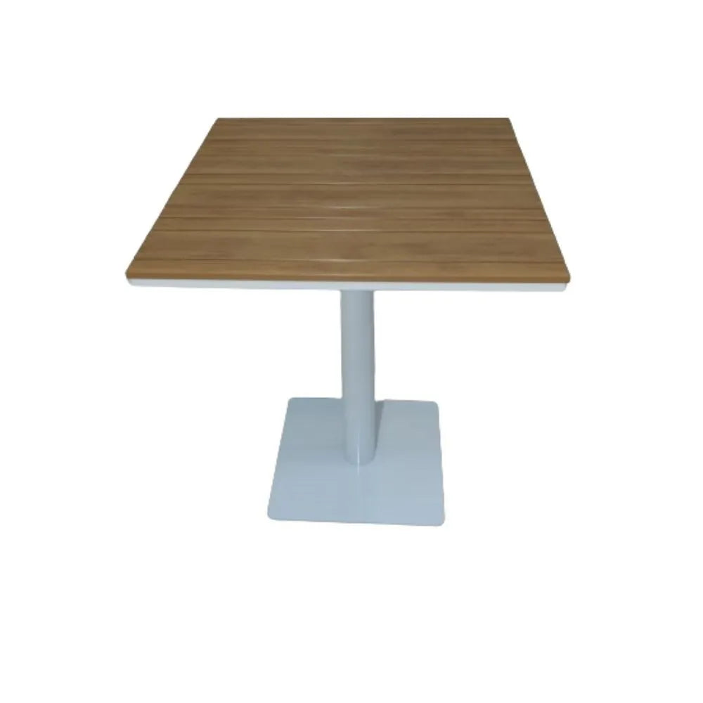 Patio Modern Square Outdoor Bistro Table with a Wood-Look Top and a Single Pedestal Base