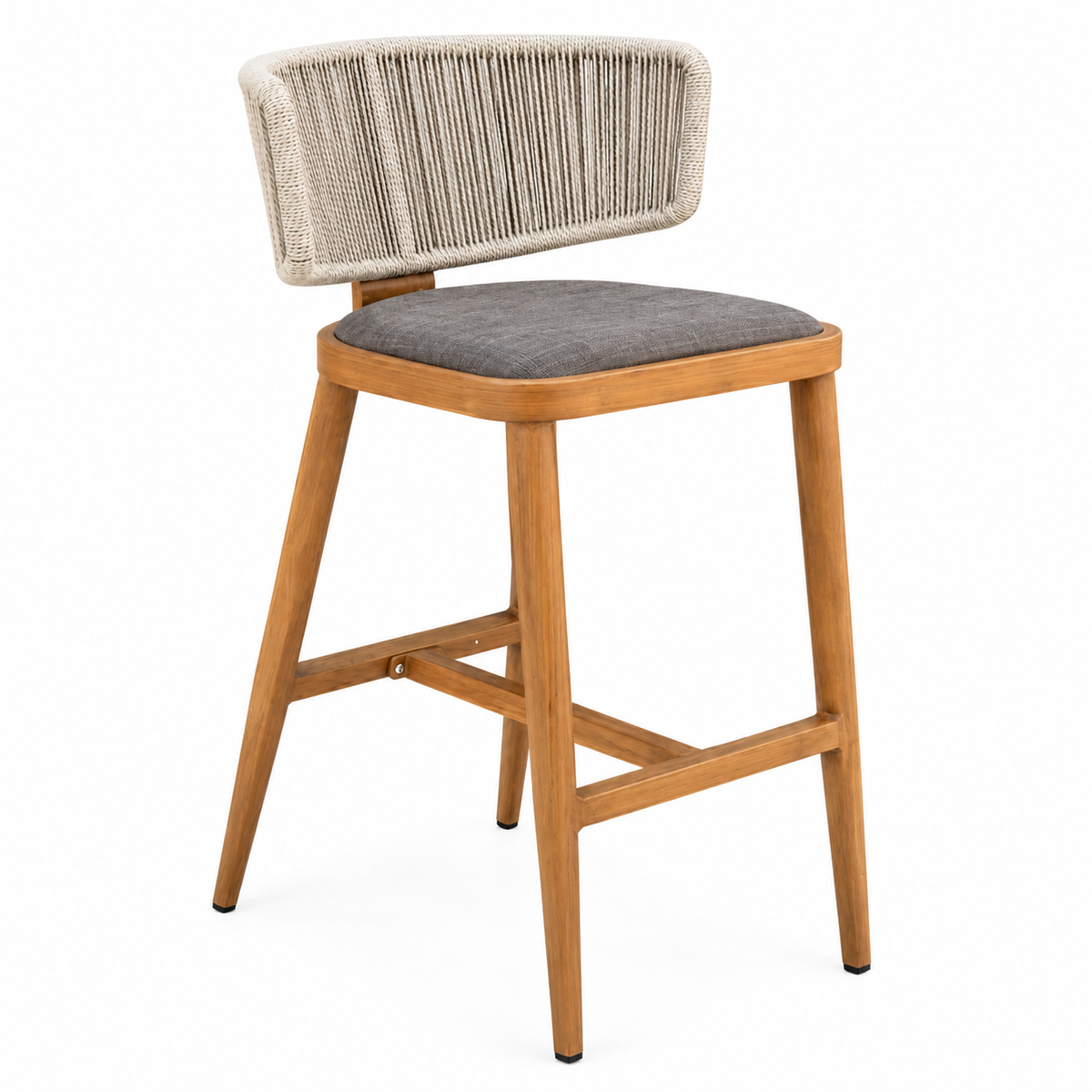 Patio Outdoor Bar Stool with Rope & Textilene Fabric - Wooden