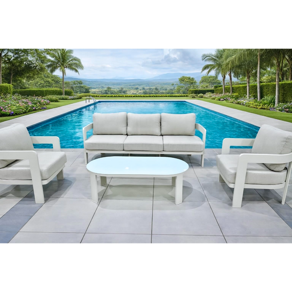 Capri Aluminium Sofa Set — 5-Seater Outdoor Furniture Set with Glass-Top Coffee Table