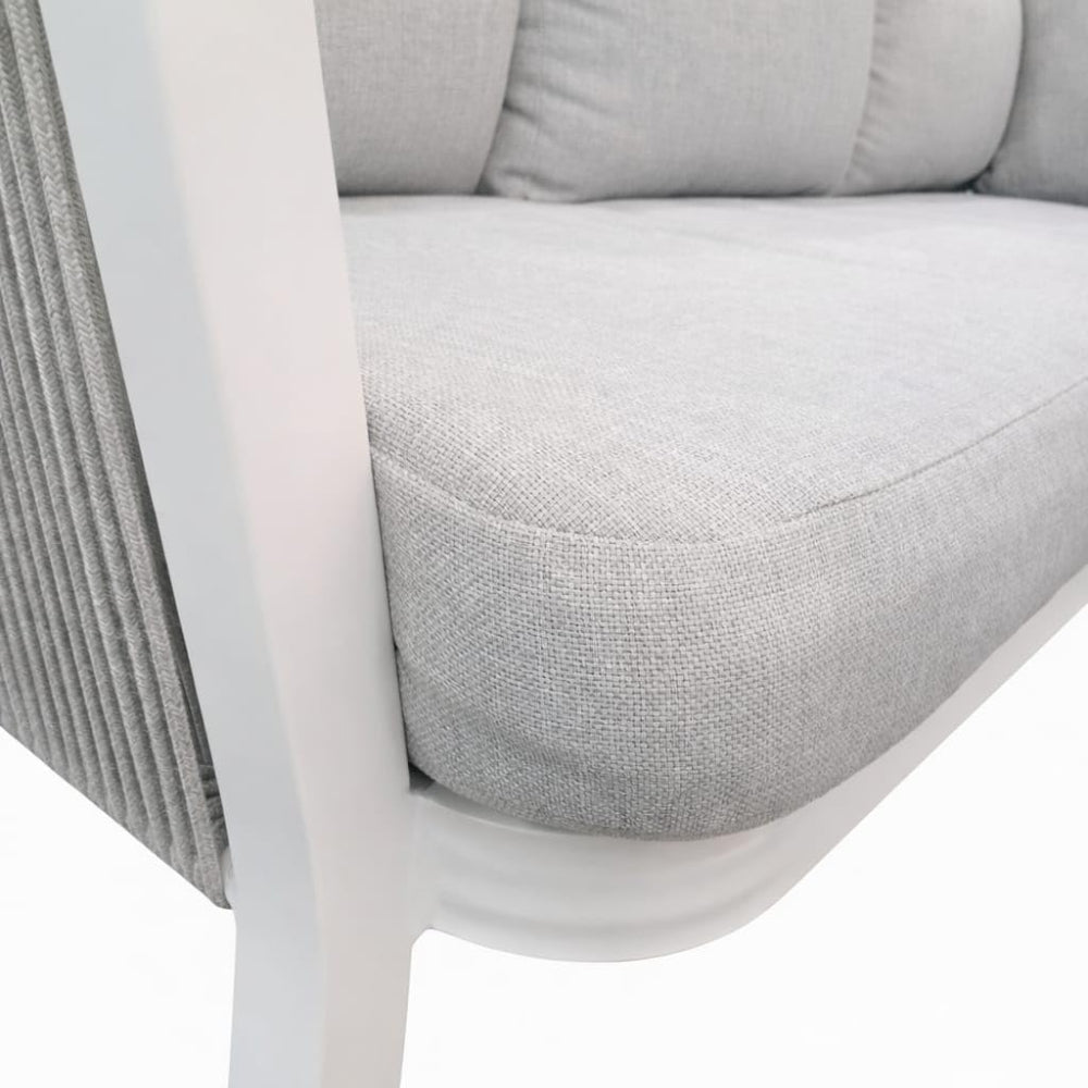 Positano Rope L-Shape Corner Sofa Set with Coffee Table — White Frame, Light Grey Cushions