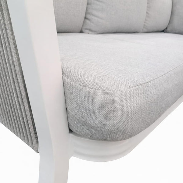Positano Rope L-Shape Corner Sofa Set with Coffee Table — White Frame, Light Grey Cushions