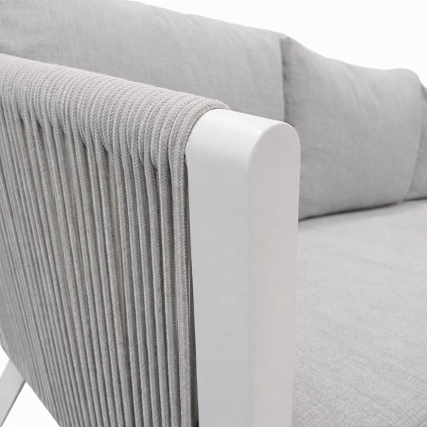 Positano Rope L-Shape Corner Sofa Set with Coffee Table — White Frame, Light Grey Cushions