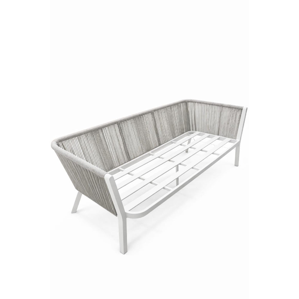 Positano Rope L-Shape Corner Sofa Set with Coffee Table — White Frame, Light Grey Cushions