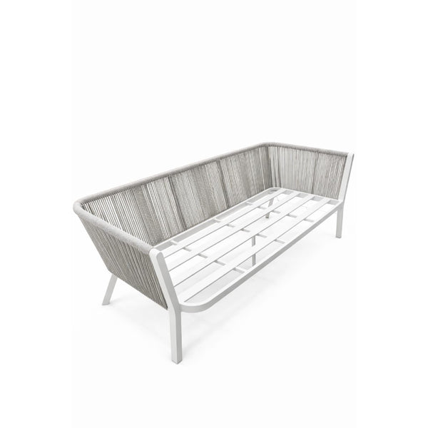 Positano Rope L-Shape Corner Sofa Set with Coffee Table — White Frame, Light Grey Cushions
